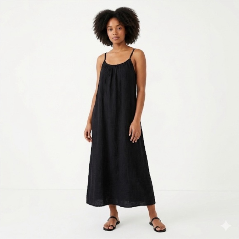 Sol Angeles Black Gauzy Tie Back Long Midi/Maxi Summer Dress NWT